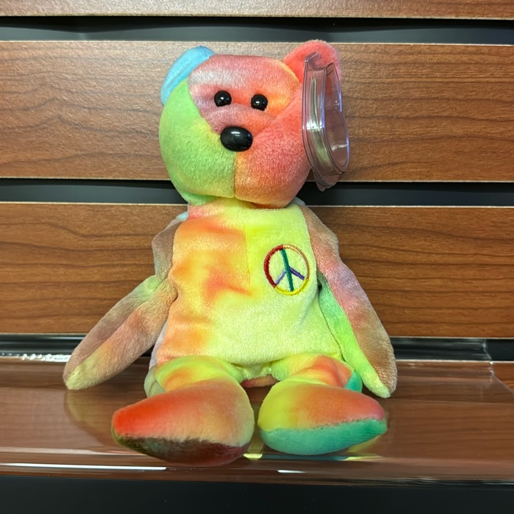 Colorful Tie-Dye Bear with Peace Sign